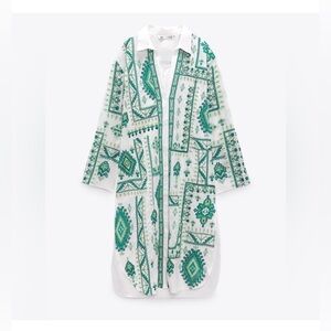 NWT Zara Embroidered Shirt Dress, Green